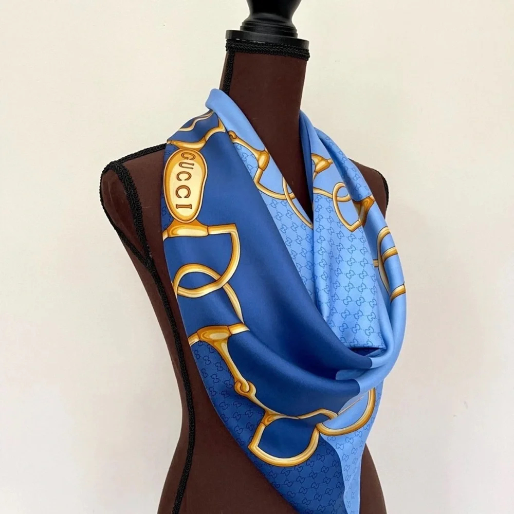 Gucci Scarf Logo Horsebit Equestrian Print 90cm Carre New With Defect